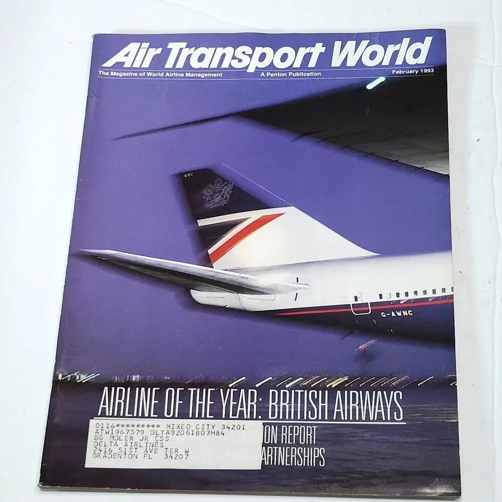 Air Transport World Magazine - Feb 1993 - British Airways Tailfin Cover
